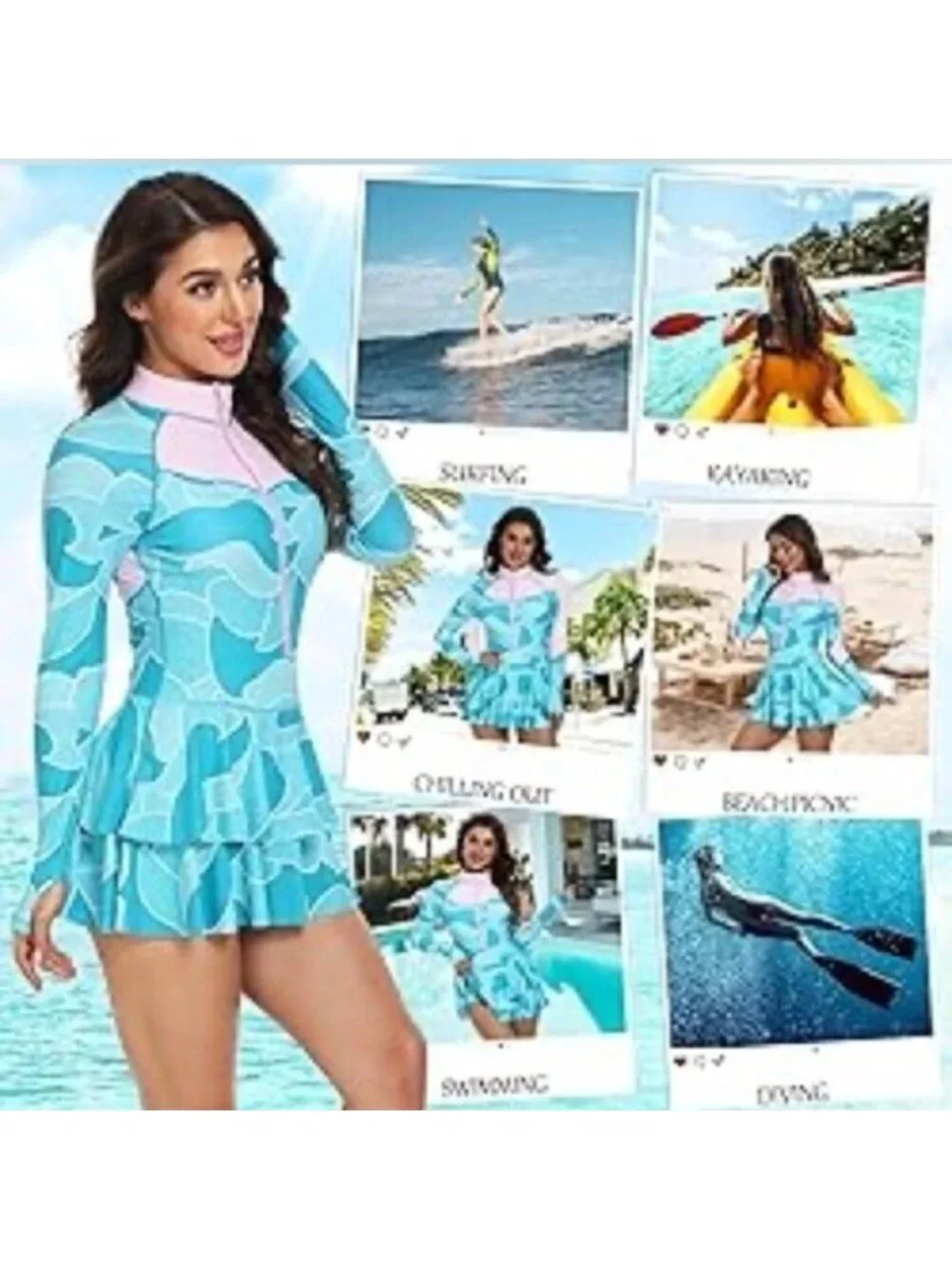 Uniquebella Rashguard Modest One Piece UV UPF50+ Long Sleeve Swim Romper Size L